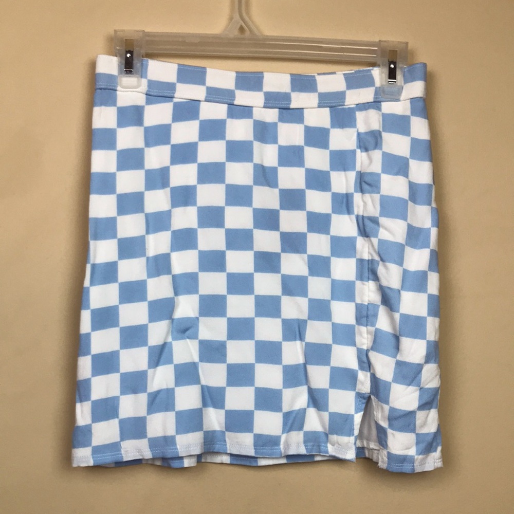 NWT Abercrombie Kids Big Girls’ Blue White Checkered Small Front Slit Mini Skirt